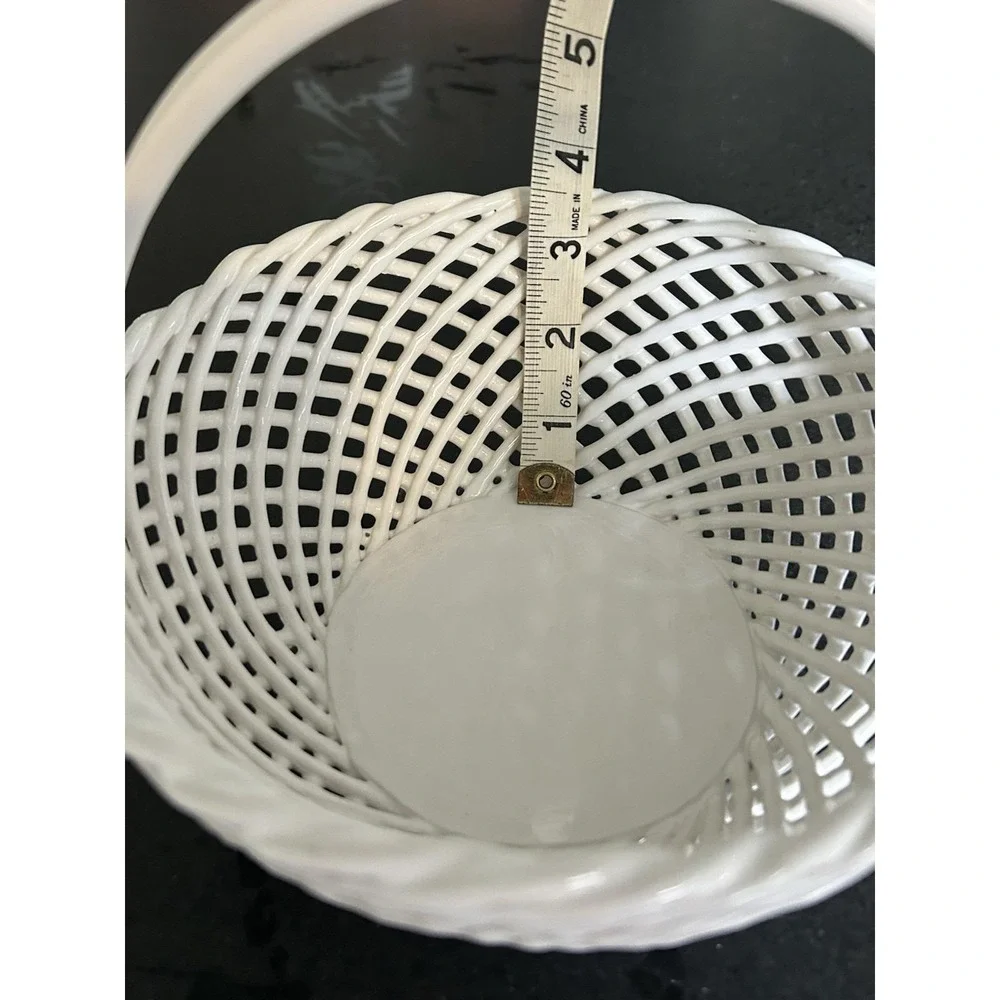 Vintage Portuguese white ceramic lattice basket